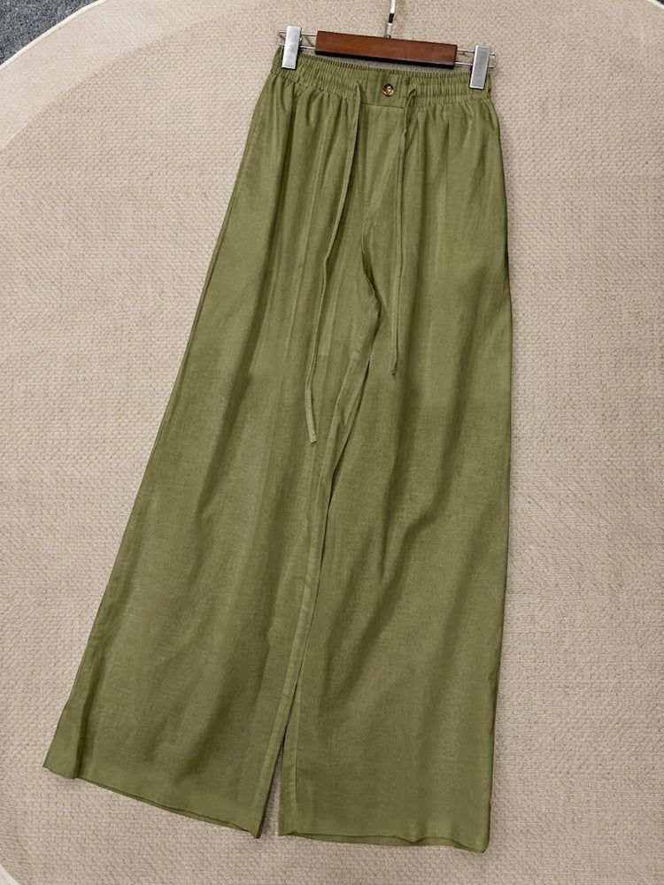Women's Linen Drawstring Wide Leg Pants