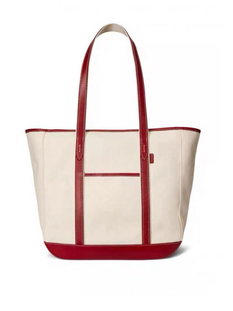 Canvas Leather Trim Tote Bag
