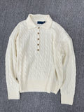 40823764 Women Cable Knit Polo Collar Sweater Long Sleeve Button Pullover Jumper