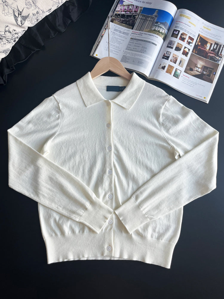 51247340 Women Polo Collar Knit Cardigan Long Sleeve Button‑Down Sweater Top