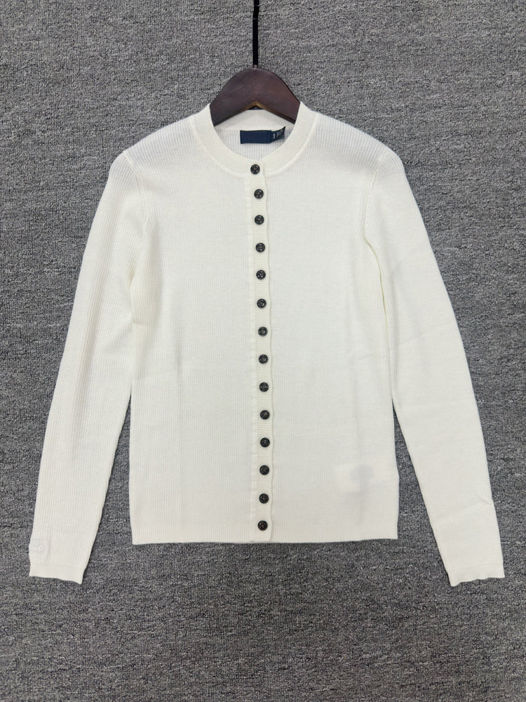 40762600 Women Button‑Front Knit Cardigan Long Sleeve Crew Neck Casual Sweater Coat