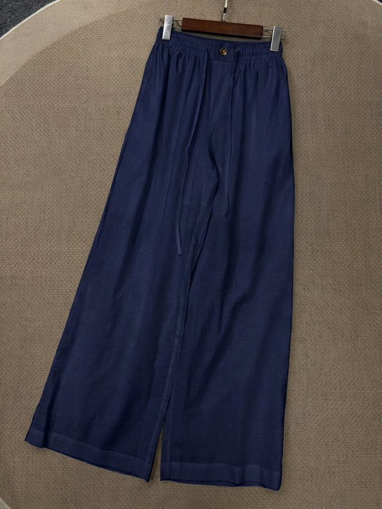Women's Linen Drawstring Wide Leg Pants