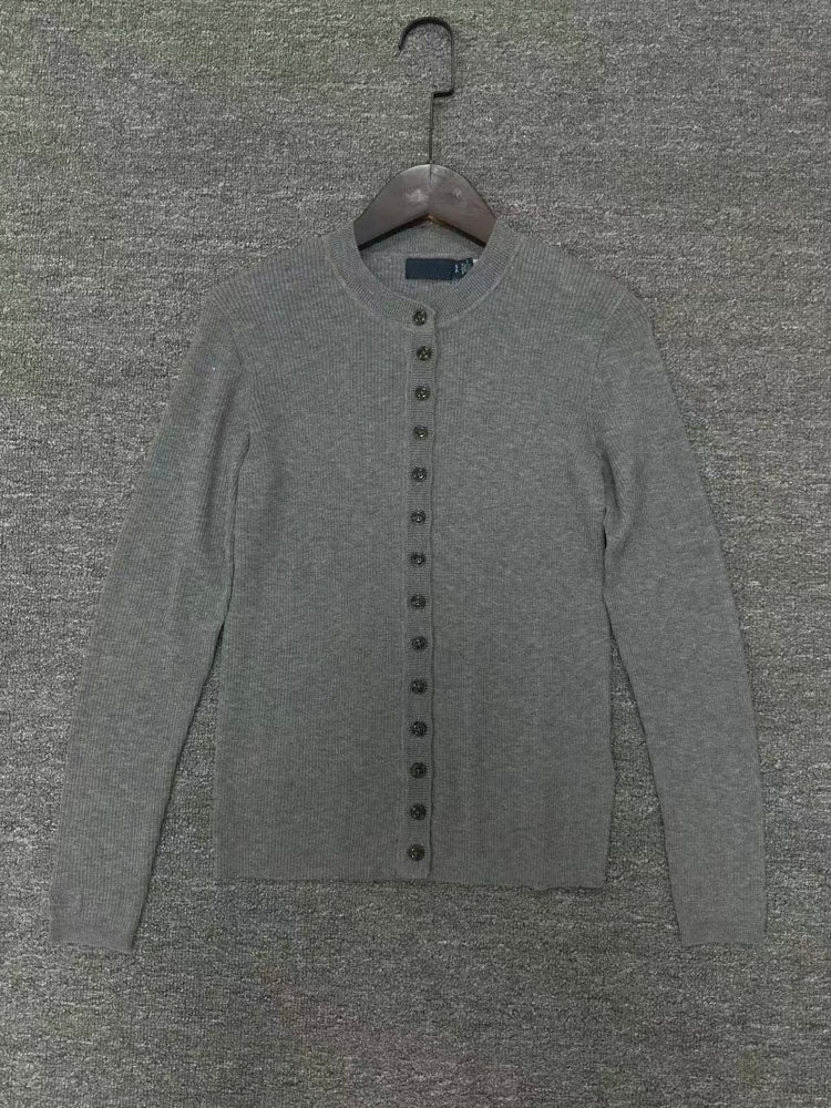 40762600 Women Button‑Front Knit Cardigan Long Sleeve Crew Neck Casual Sweater Coat