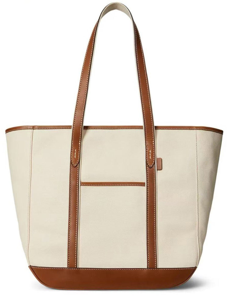 51129917 Canvas Leather Trim Large Commuter Tote Bag Daily Shoulder Handbag