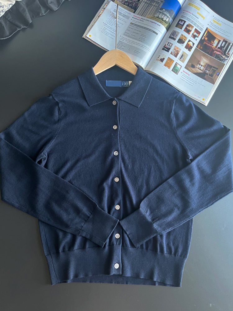 Women Polo Collar Knit Cardigan Long Sleeve Button‑Down Sweater Top - 51247340