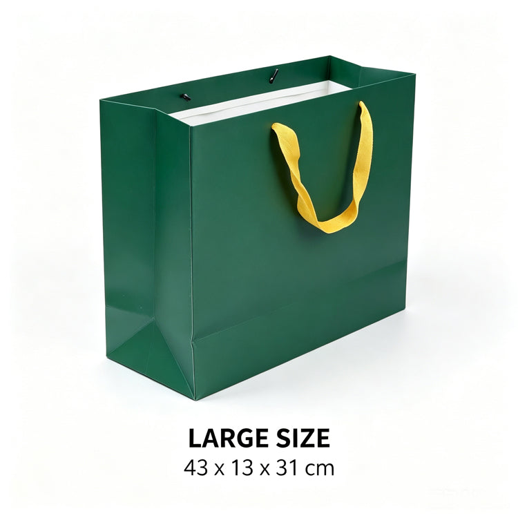 51185028 Dark Green Paper Gift Shopping Bag Yellow Handle Logo Print Retail Packaging Tote Bag