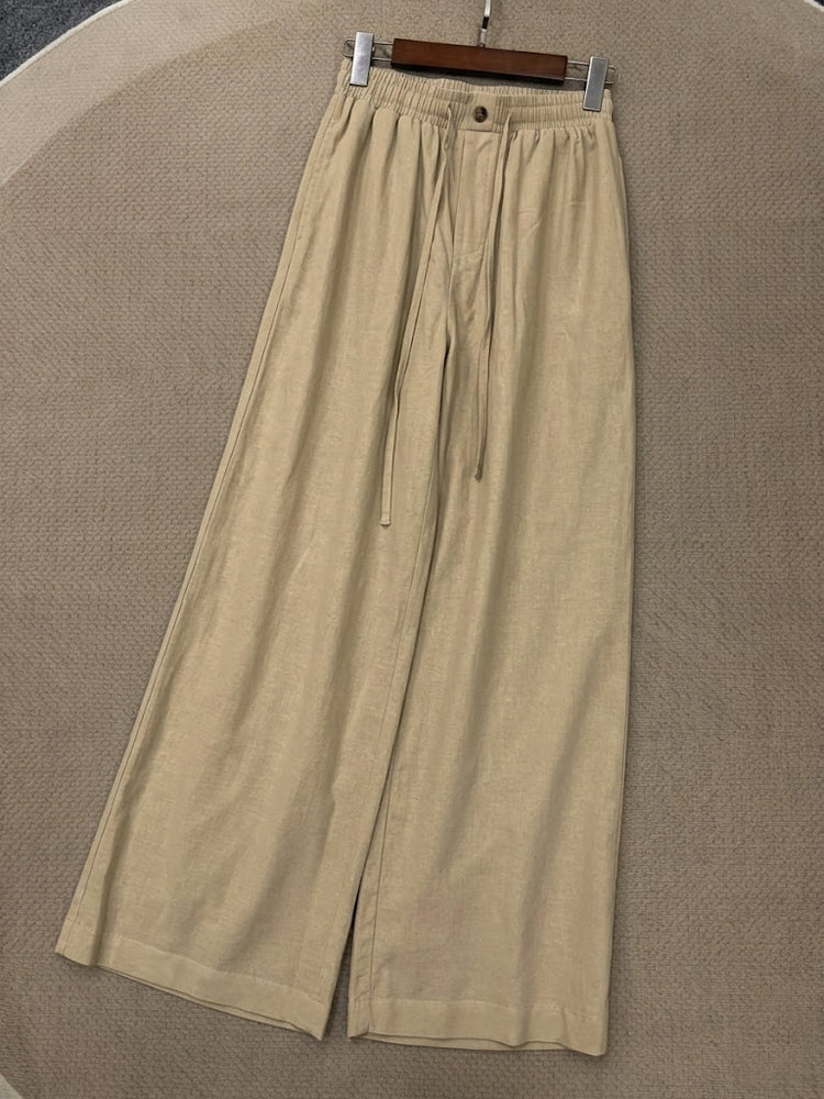 Women's Linen Drawstring Wide Leg Pants