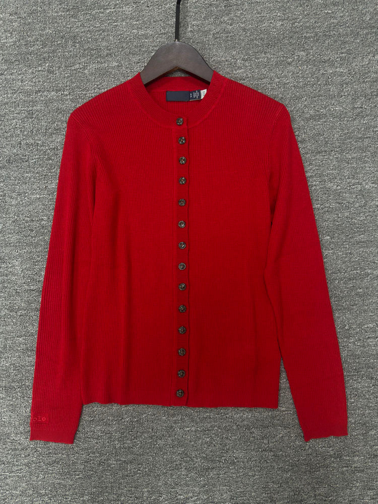 40762600 Women Button‑Front Knit Cardigan Long Sleeve Crew Neck Casual Sweater Coat