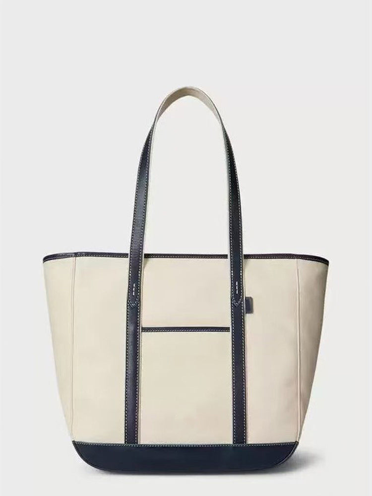 51129917 Canvas Leather Trim Large Commuter Tote Bag Daily Shoulder Handbag