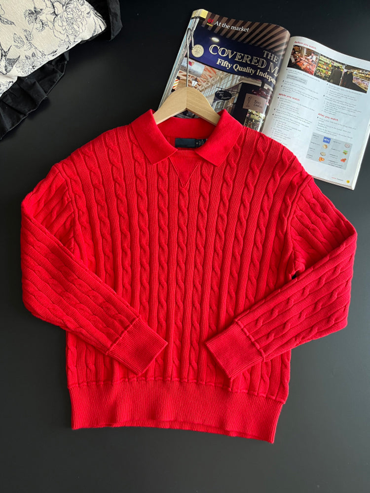 Women Collared Cable Knit Sweater Long Sleeve Pullover Jumper Top - 51247273