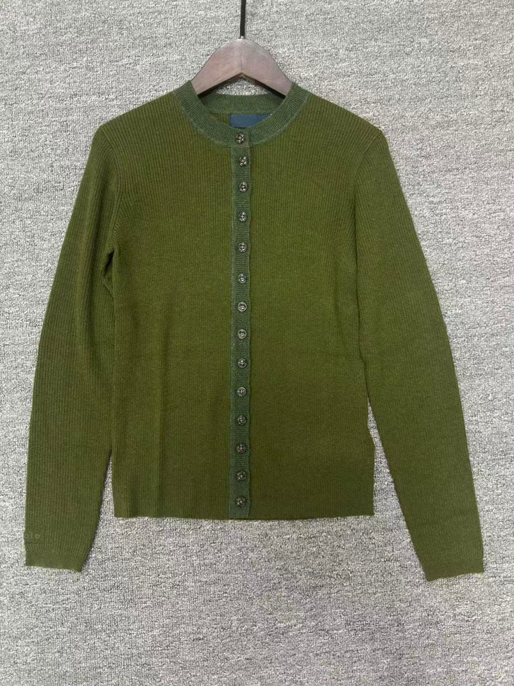 40762600 Women Button‑Front Knit Cardigan Long Sleeve Crew Neck Casual Sweater Coat