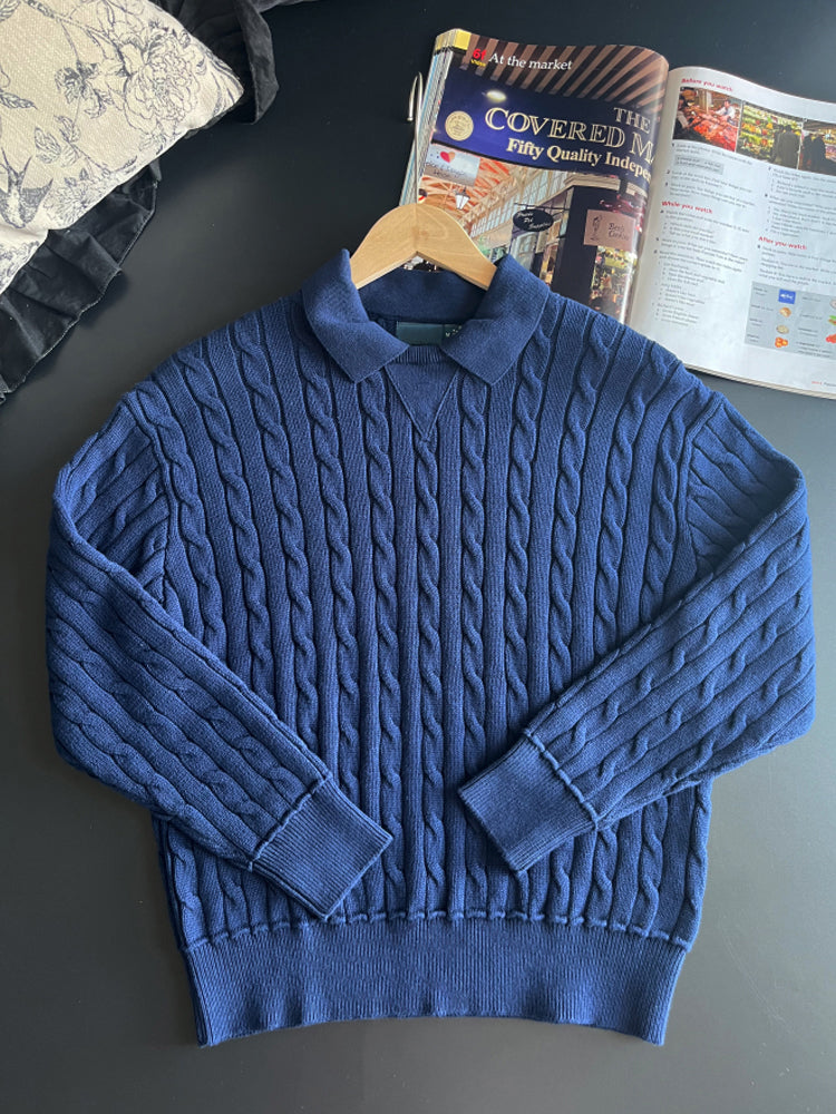 Women Collared Cable Knit Sweater Long Sleeve Pullover Jumper Top - 51247273