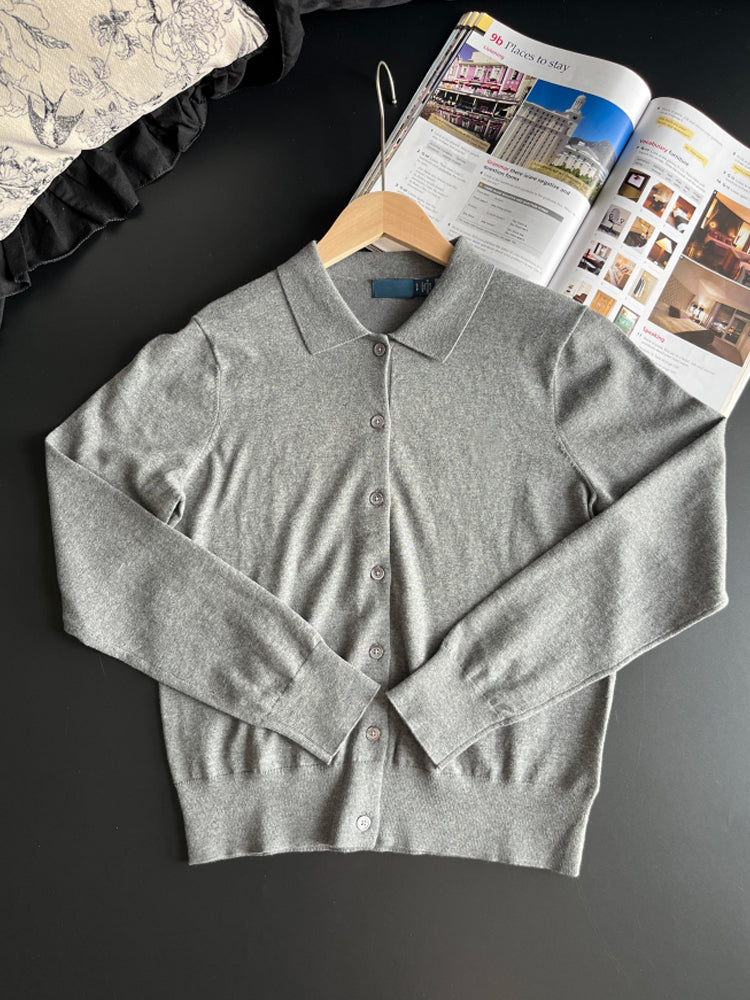 Women Polo Collar Knit Cardigan Long Sleeve Button‑Down Sweater Top - 51247340