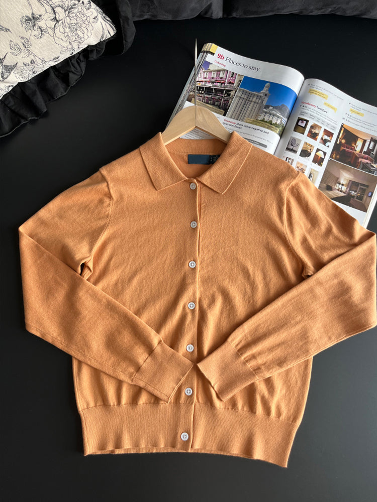 Women Polo Collar Knit Cardigan Long Sleeve Button‑Down Sweater Top - 51247340