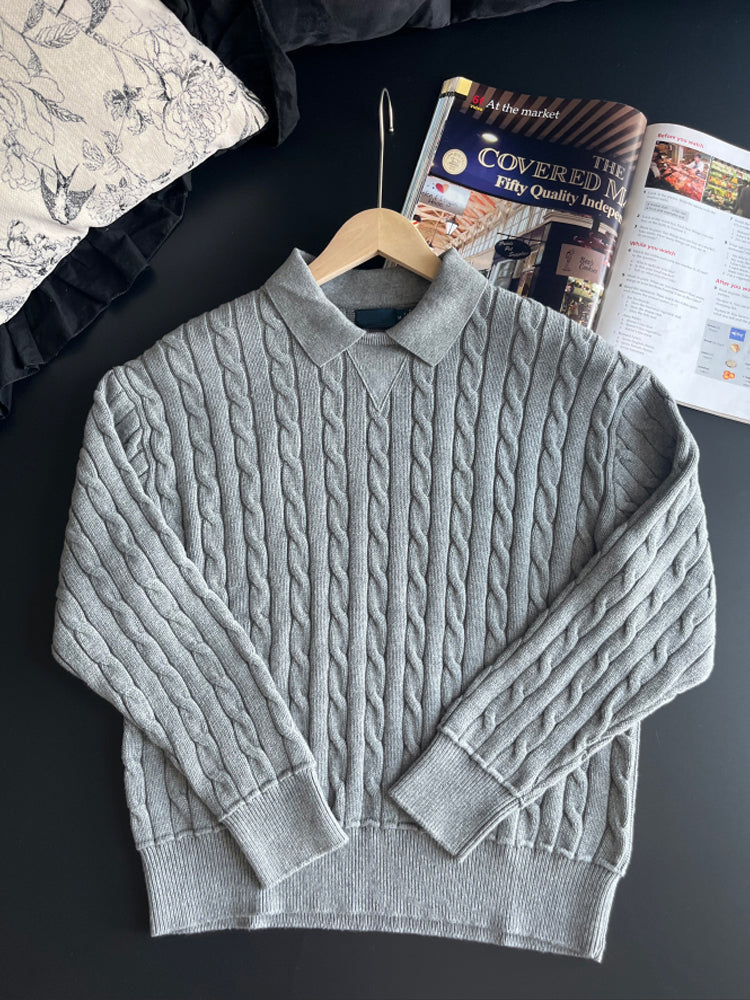 Women Collared Cable Knit Sweater Long Sleeve Pullover Jumper Top - 51247273