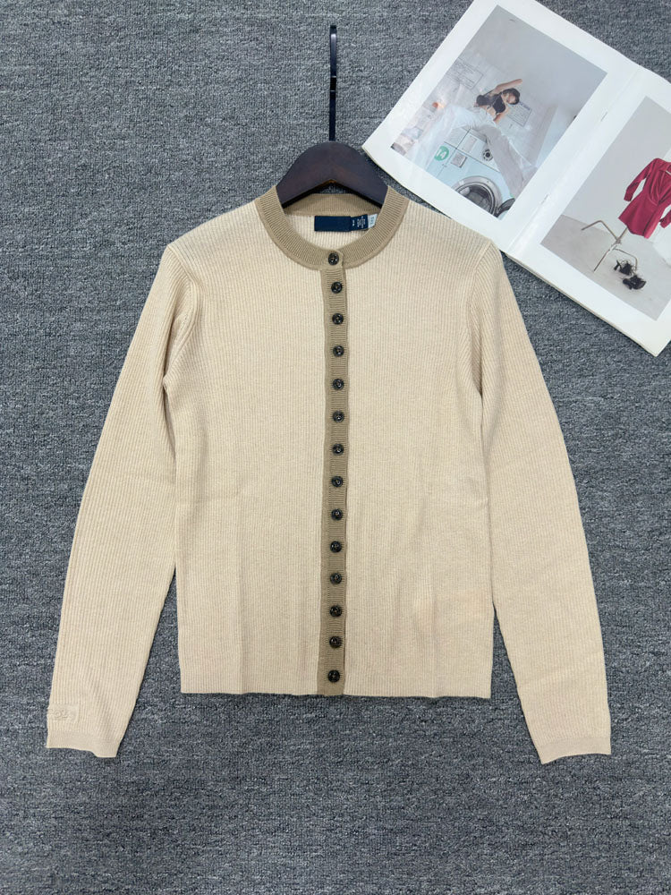 40762600 Women Button‑Front Knit Cardigan Long Sleeve Crew Neck Casual Sweater Coat