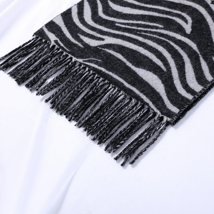 Letter Print Tassel Scarf Zebra Stripe Warm Winter Shawl Soft Neck Wrap for Men Women - 51309277