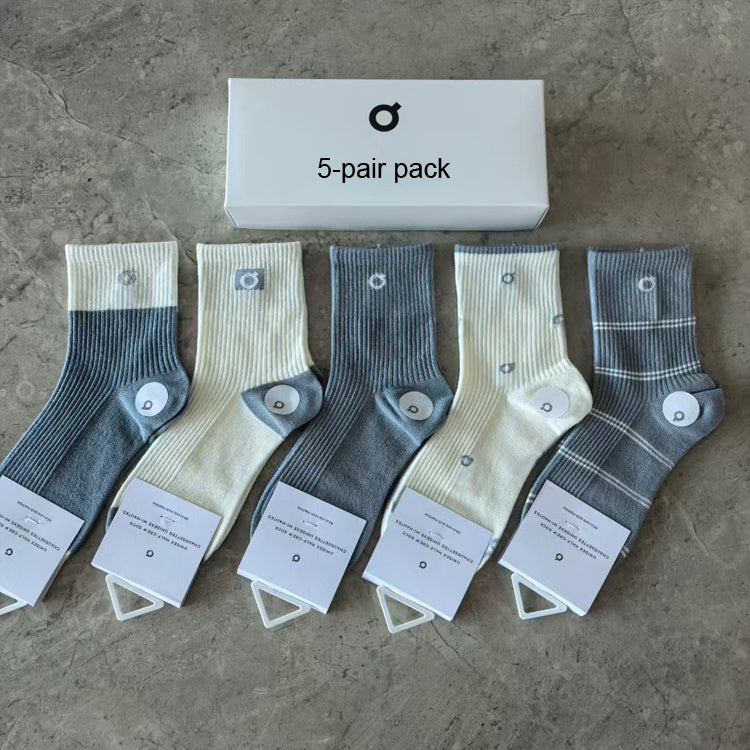 40641245 Minimal Logo Ribbed Crew Socks Soft Cotton Mid Calf Socks Multi Neutral Colors
