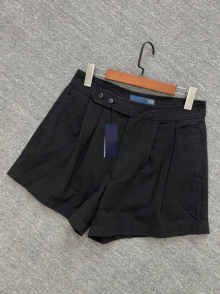 40637615 Women Pleated Casual Chino Shorts Black White High Waist Shorts S-L Sizes