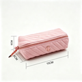 51180977 Pink Quilted Velvet Makeup Bag Logo Decor Portable Travel Cosmetic Storage Pouch