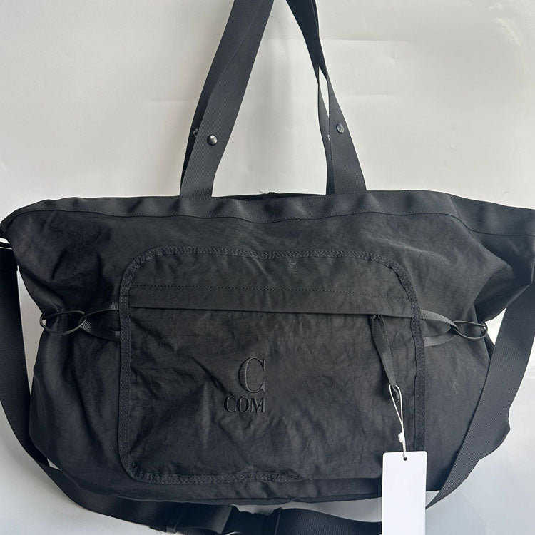 51155265 Large Washed Nylon Tote Bag Multi Pocket Adjustable Strap Travel Shoulder Handbag