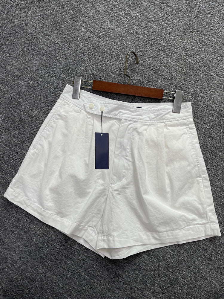 40637615 Women Pleated Casual Chino Shorts Black White High Waist Shorts S-L Sizes