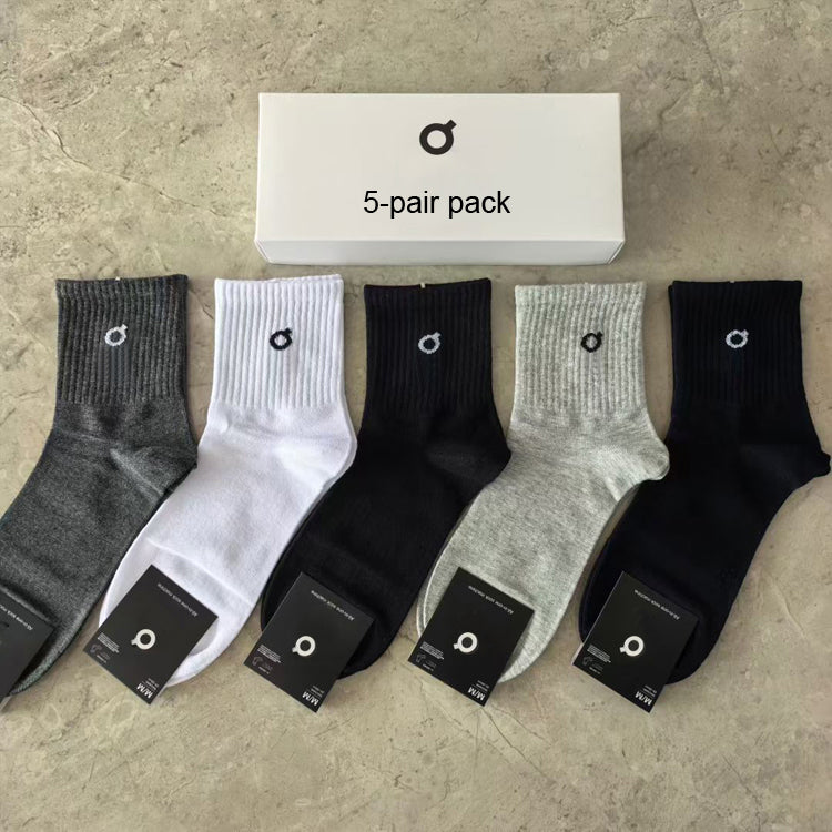 40641245 Minimal Logo Ribbed Crew Socks Soft Cotton Mid Calf Socks Multi Neutral Colors