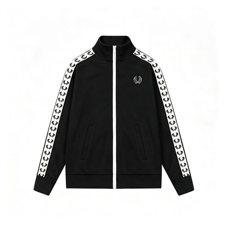 51159267 Zip Up Track Jacket Laurel Tape Sleeve Stand Collar Embroidered Logo Casual Cardigan