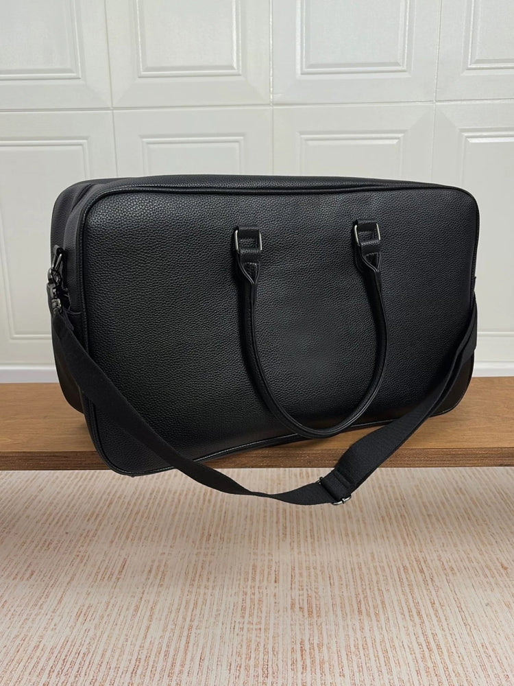 51371777 Black Leather Duffle Bag, Large Travel Weekender Overnight Bag