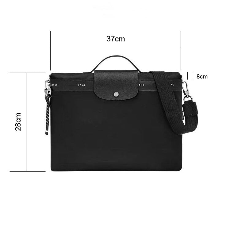 51156966 Black Nylon Shoulder Briefcase Detachable Strap Multi Pocket Daily Handbag