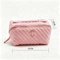51180977 Pink Quilted Velvet Makeup Bag Logo Decor Portable Travel Cosmetic Storage Pouch
