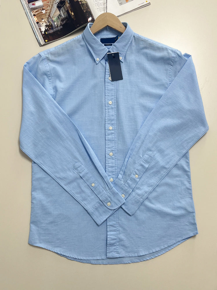 51098351 Light Blue Linen Casual Button-Down Shirt